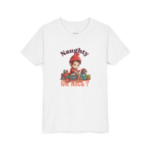 naughty or nice? festive christmas kids' t shirt naughty or nice? festive christmas kids' t shirt